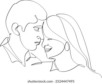 Couple kissing. Trendy line drawing. Couple illustration in one line. Minimalistic vector illustration. Continuous abstract one line drawing, hand drawn