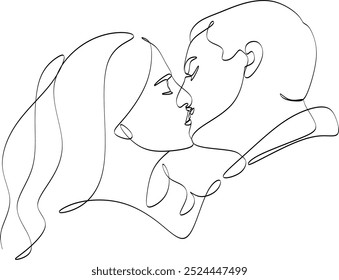 Couple kissing. Trendy line drawing. Couple illustration in one line. Minimalistic vector illustration. Continuous abstract one line drawing, hand drawn