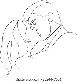 Couple kissing. Trendy line drawing. Couple illustration in one line. Minimalistic vector illustration. Continuous abstract one line drawing, hand drawn