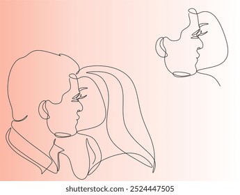 Couple kissing. Trendy line drawing. Couple illustration in one line. Minimalistic vector illustration. Continuous abstract one line drawing, hand drawn