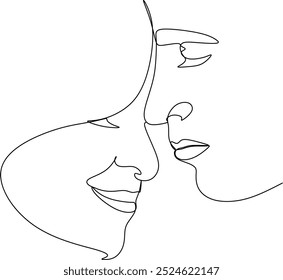 Couple kissing. Trendy line drawing. Couple illustration in one line. Minimalistic vector illustration. Continuous abstract one line drawing, hand drawn