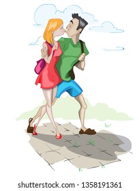 Couple kissing Vector cartoon characters illustrations having fun