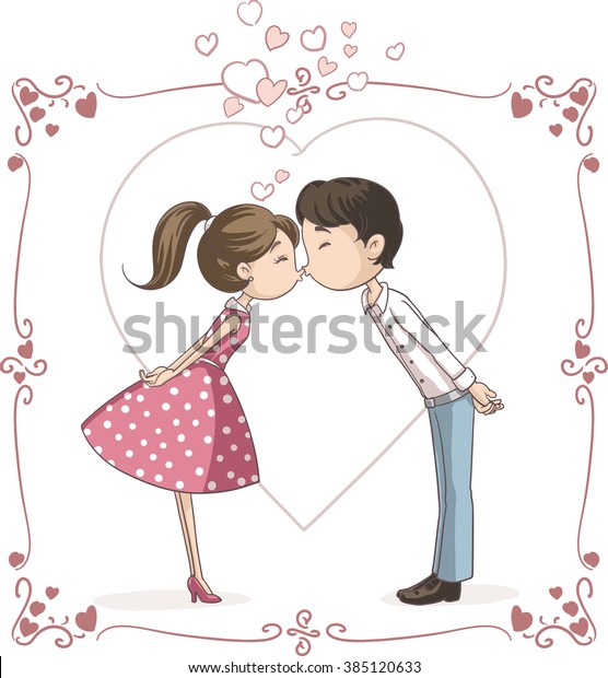カップルのキスのベクター漫画 恋とキスをした男女のベクターイラスト のベクター画像素材 ロイヤリティフリー 385120633