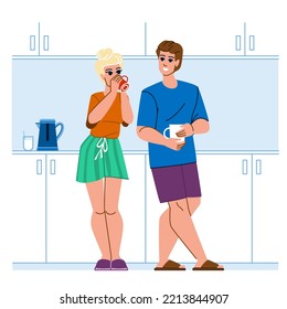 couple kitchen vector. love home, happy relationship, woman together, beautiful male, female young, man food, family cooking couple kitchen character. people flat cartoon illustration