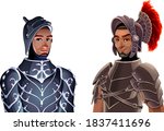 Couple of knights. Vector fantasy isolated characters for games and app. 
