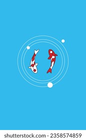 A couple of koi fish in a pure blue water  