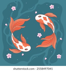 a couple of koi fish in the water illustration