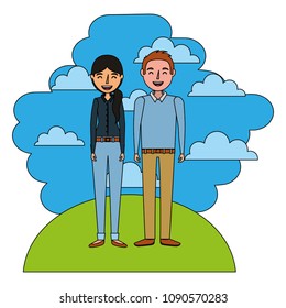 couple in landscape isolated icon