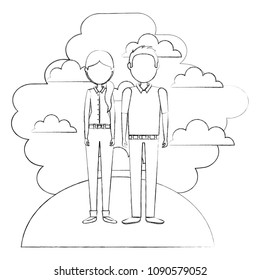 couple in landscape isolated icon