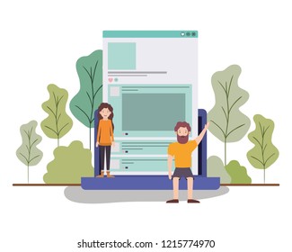 couple with laptop computer in landscape