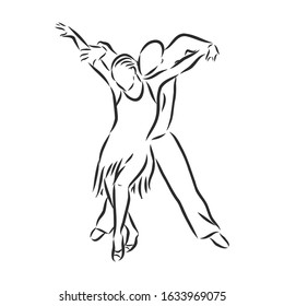 Couple Latino dancers, dancing, vector sketch illustration 