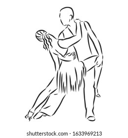 Couple Latino dancers, dancing, vector sketch illustration 