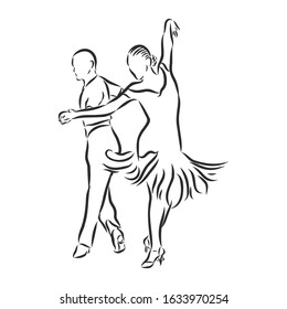 Couple Latino dancers, dancing, vector sketch illustration 