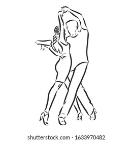 Couple Latino dancers, dancing, vector sketch illustration 