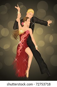 Couple is latino dancing on the dark background.