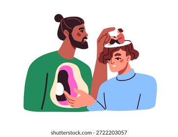 Pareja aprendiendo mundo interior. Personas abiertas y vulnerables entre sí. Comprensión mutua, aceptación, confianza y Asistencia. Concepto de psicología. Ilustración vectorial plana aislada sobre fondo blanco