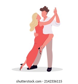 Couple Learning Tango Dance Style Semi Flat Color Vector Characters. Posing Figures. Full Body People On White. Active Hobby Simple Cartoon Style Illustration For Web Graphic Design And Animation