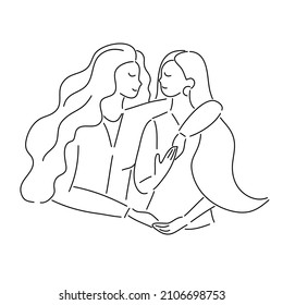 Couple Lesbian in love for LGBT and Pride day concept. Hand drawn doodle cartoon vector illustration isolated on white background.