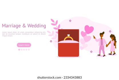 couple life illustration set. characters were surprised by marriage proposal with ring. beginning of a married life concept.