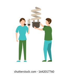 couple lifting economy bulb light spiral icon vector illustration design