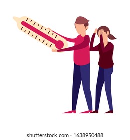 couple lifting thermometer measure characters vector illustration design