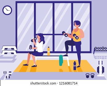 couple lifting weights in gym icon