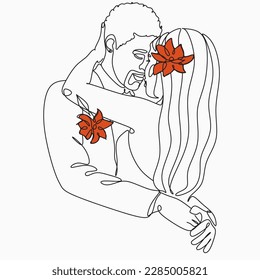 Couple Line Art Afro American Black, Line Art Men and woman, Minimal Face Vector. Couple print, Kiss print, Valentine's Day Illustration. Love posters. Two faces. 