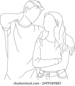 Couple line art, Boyfriend Girlfriend line art illustration