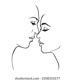 Couple Line Art Drawing. Love Concept Abstract Modern Line Art Drawing for Wall Decor, Prints, Posters. Abstract Minimalist Bedroom Decor Hand Draw Print. Vector EPS 10	