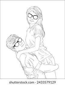 Couple line art EPS Vector