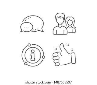 Couple line icon. Chat bubble, info sign elements. Users Group or Teamwork sign. Male and Female Person silhouette symbol. Linear couple outline icon. Information bubble. Vector