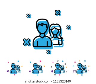 Couple line icon. Users Group or Teamwork sign. Male and Female Person silhouette symbol. Line icon with geometric elements. Bright colourful design. Vector
