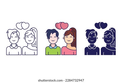 Couple line and solid vector icons