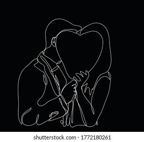 Ilustración vectorial de doble línea. Me encanta imprimir. Icono de gente minimalista. fondo negro.