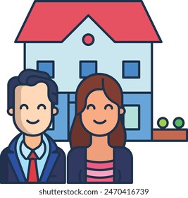 Couple linear color vector illustration