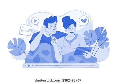 Couple Listening Podcast Show Illustration concept on white background