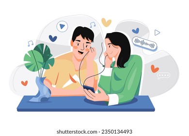 Couple Listening To A Romantic Podcast