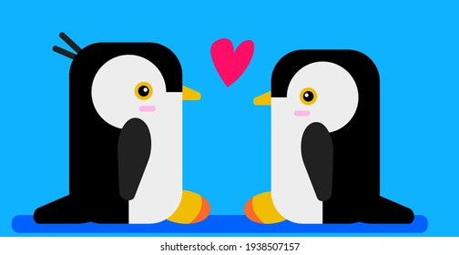 couple little penguins in love, vector illustration
