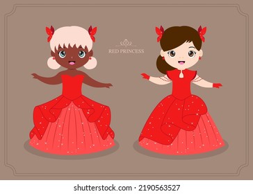 couple of little princess in red dress illustration