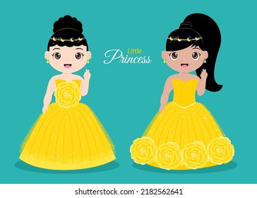couple of little princess in yellow dress illustration