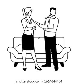 couple in the living room on white background vector illustration design