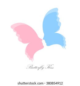 Couple Logo. Butterfly Kiss. Vector Illustration