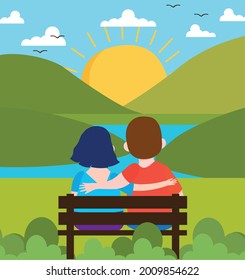 paisajes de pareja en el banco
