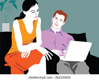 Couple looking at laptop