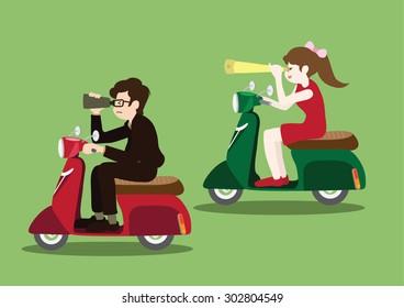 couple are looking on scooter