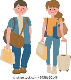 Couple with lots of luggage on the road