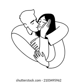 Couple love 14 February line vector art, man kiss a woman, minimalistic art