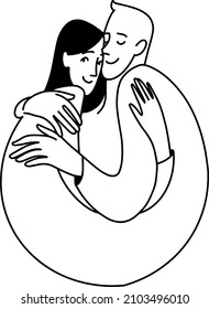 Couple love 14 February line vector art, man kiss a woman, minimalistic art