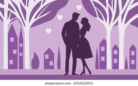 A couple in love against the backdrop of a big sity