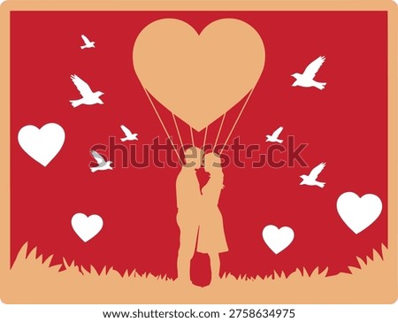 Couple Love Balloon Paper Cut Design